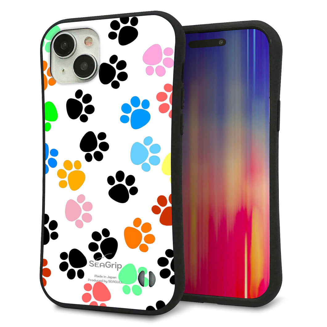 iPhone15 Plus スマホケース 「SEA Grip」 グリップケース Sライン 【1108 あしあとカラフル】 UV印刷