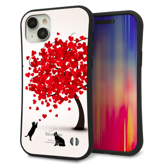 iPhone15 Plus スマホケース 「SEA Grip」 グリップケース Sライン 【EK915 二匹のネコとハートの木】 UV印刷