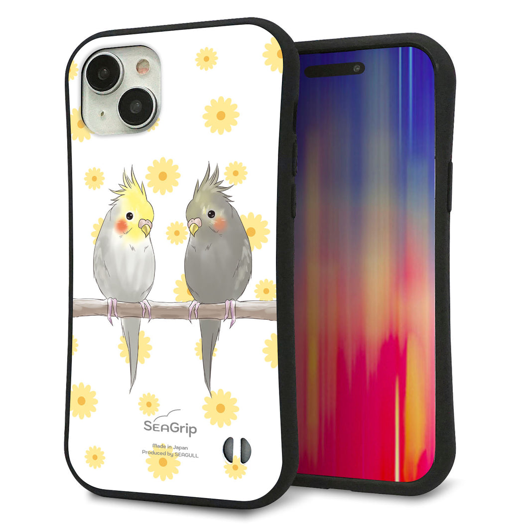 iPhone15 Plus スマホケース 「SEA Grip」 グリップケース Sライン 【HA274 オカメインコ 花】 UV印刷