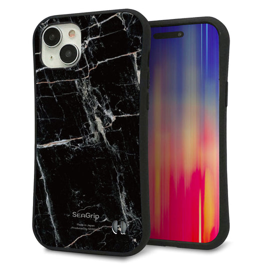 iPhone15 Plus スマホケース 「SEA Grip」 グリップケース Sライン 【KM867 大理石BK】 UV印刷