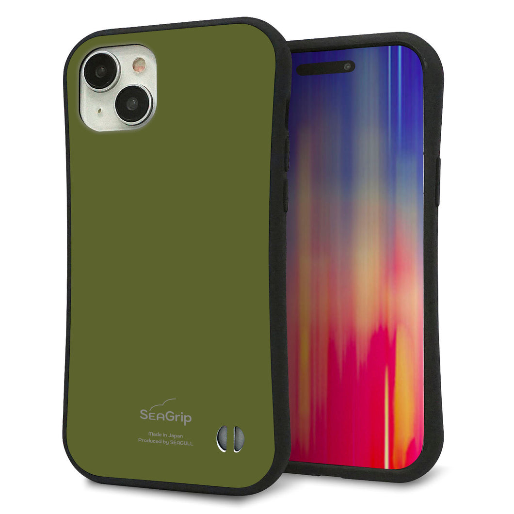 iPhone15 Plus スマホケース 「SEA Grip」 グリップケース Sライン 【KM916 レトロカラー(カーキ)】 UV印刷
