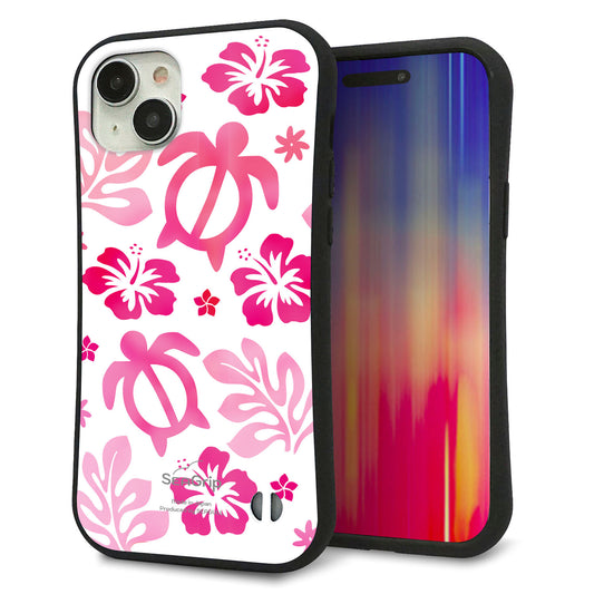 iPhone15 Plus スマホケース 「SEA Grip」 グリップケース Sライン 【SC879 ハワイアンアロハホヌ(ピンク)】 UV印刷