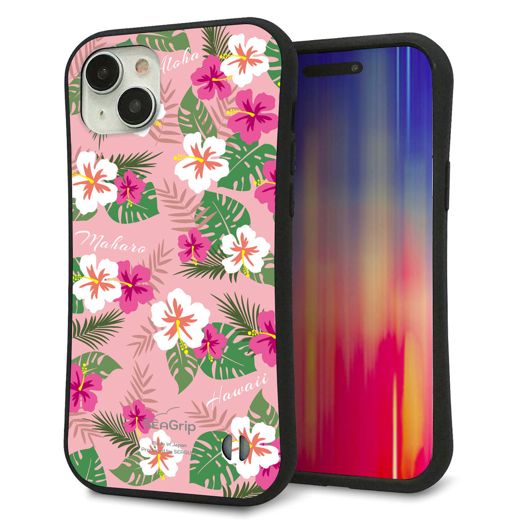 iPhone15 Plus スマホケース 「SEA Grip」 グリップケース Sライン 【SC882 ハワイアンアロハレトロ(ピンク)】 UV印刷