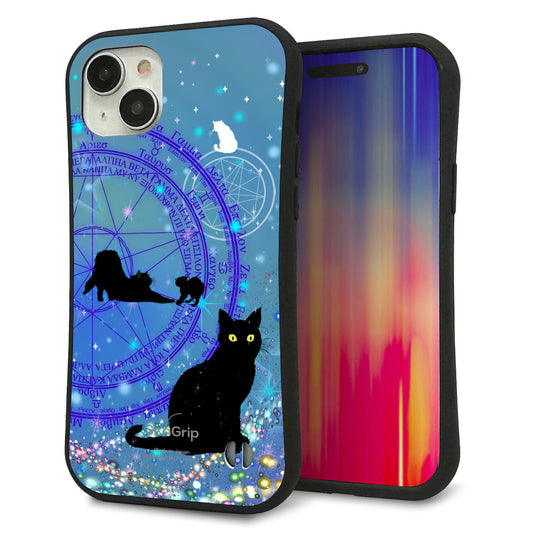 iPhone15 Plus スマホケース 「SEA Grip」 グリップケース Sライン 【YJ327 魔法陣猫 キラキラ かわいい】 UV印刷