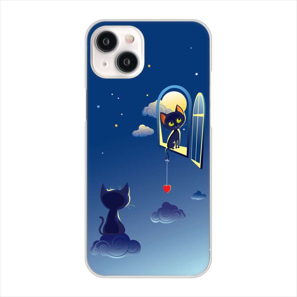 iPhone15 Plus 高画質仕上げ 背面印刷 ハードケース夜とネコ