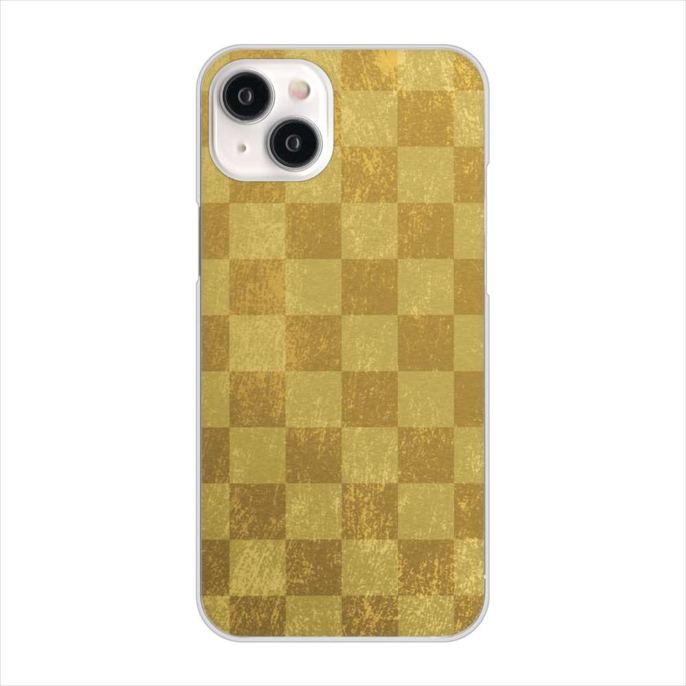 iPhone15 Plus 高画質仕上げ 背面印刷 ハードケース 【619 市松模様-金(骨董風に傷んだイメージ)】