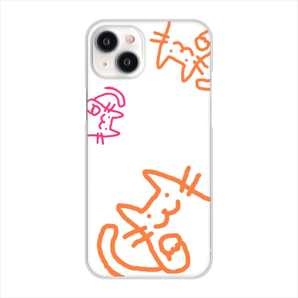 iPhone15 Plus 高画質仕上げ 背面印刷 ハードケース 【1098 手まねきする3匹のネコ】
