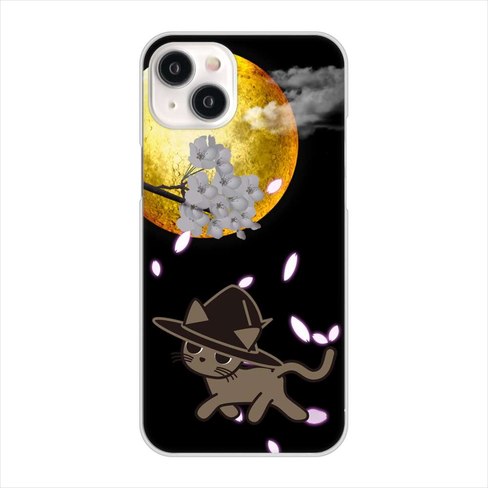 iPhone15 Plus 高画質仕上げ 背面印刷 ハードケース夜とネコ