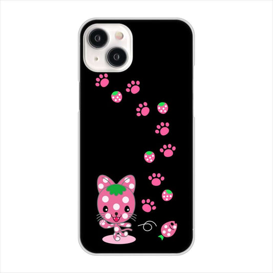 iPhone15 Plus 高画質仕上げ 背面印刷 ハードケースむかいあぐる イチゴ猫のにゃんベリー