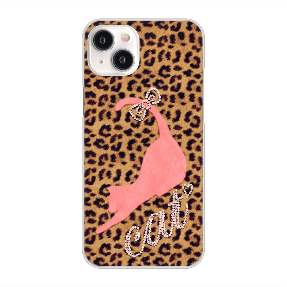 iPhone15 Plus 高画質仕上げ 背面印刷 ハードケース 【KG801 キャットレオパード(ブラウン)】