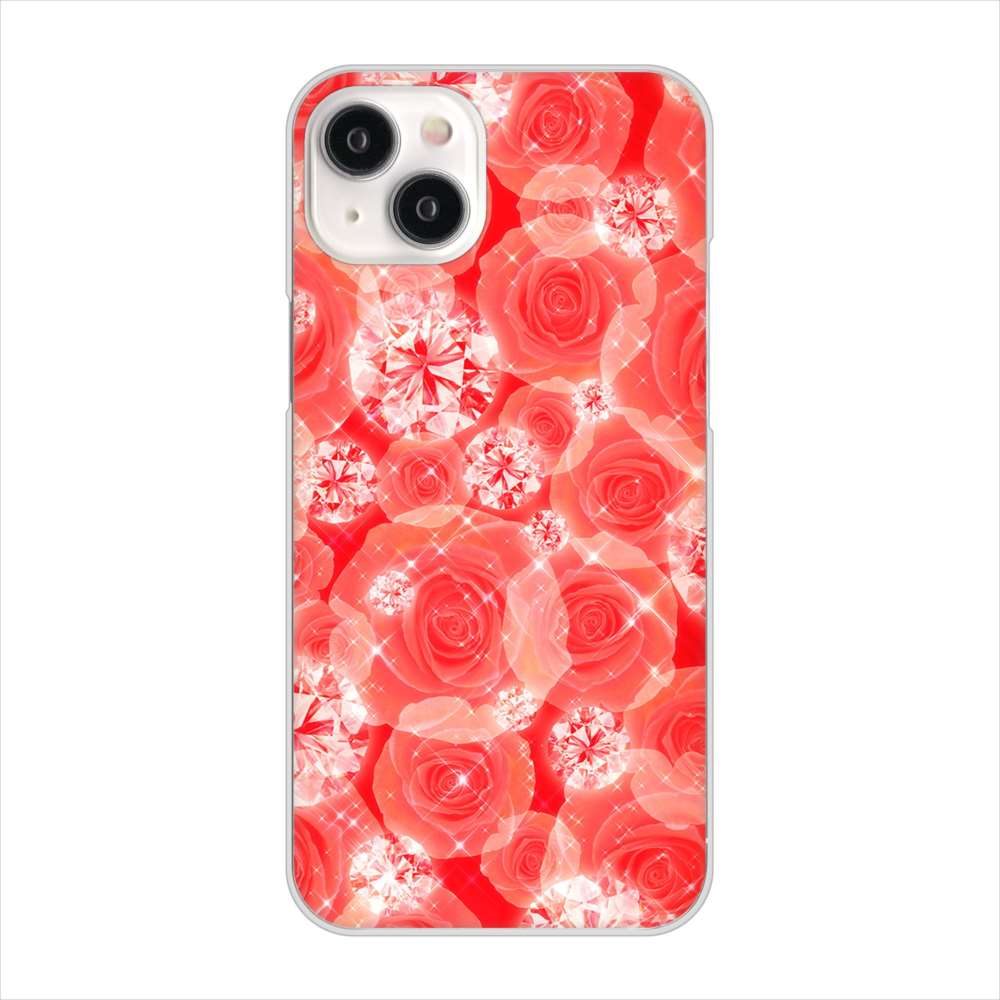 iPhone15 Plus 高画質仕上げ 背面印刷 ハードケース 【VA816 ダイヤモンドとバラ】