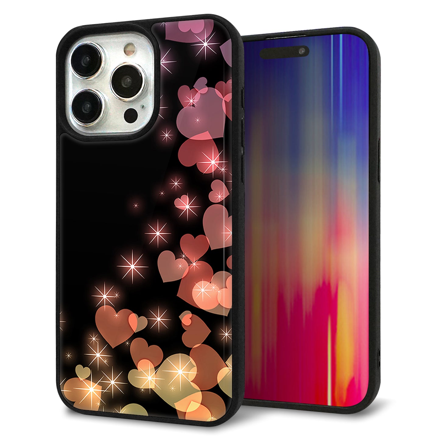 iPhone15 Pro Max 強化ガラス&TPUスマホケース ガラプリ【020 夜のきらめきハート】