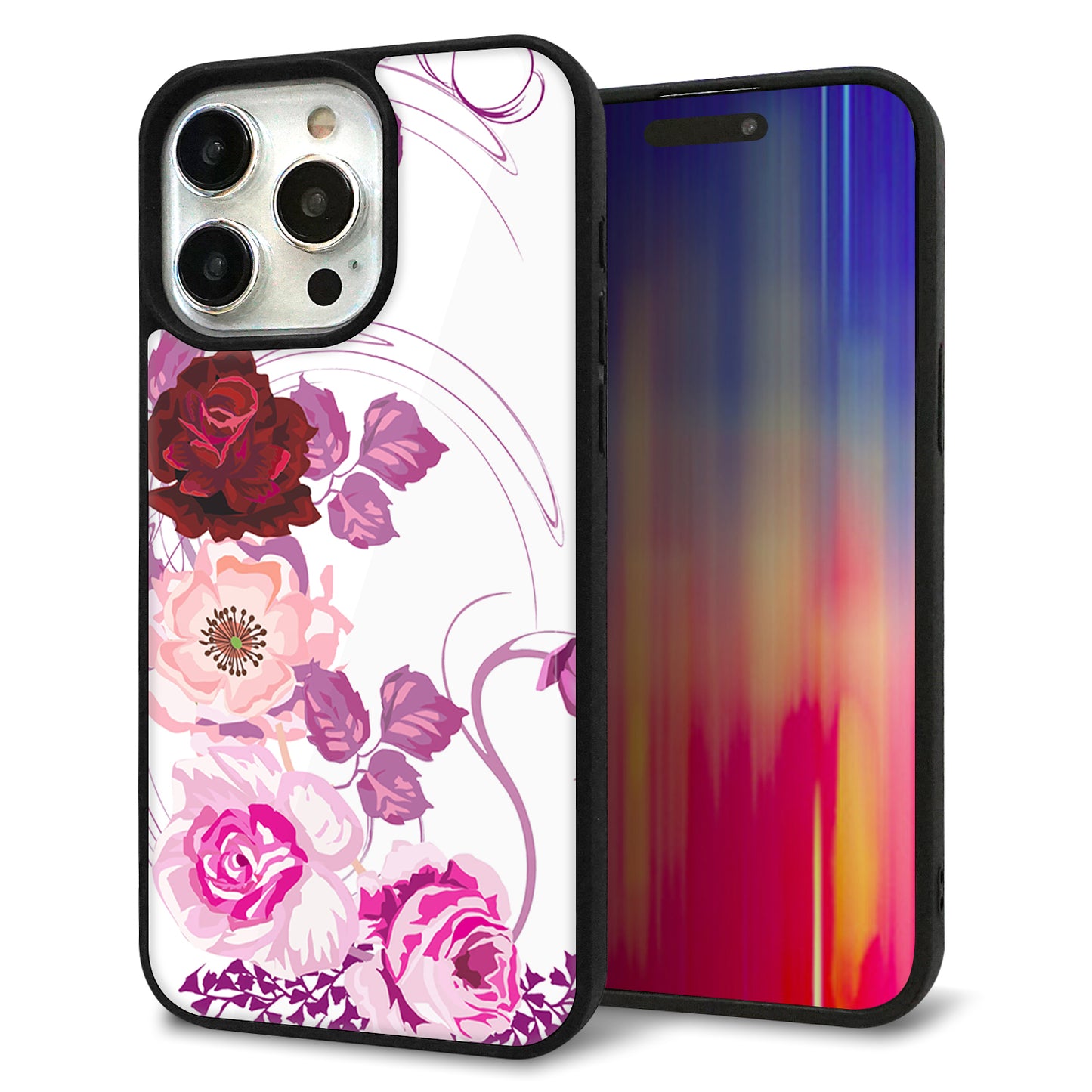 iPhone15 Pro Max 強化ガラス&TPUスマホケース ガラプリ【116 6月のバラ】