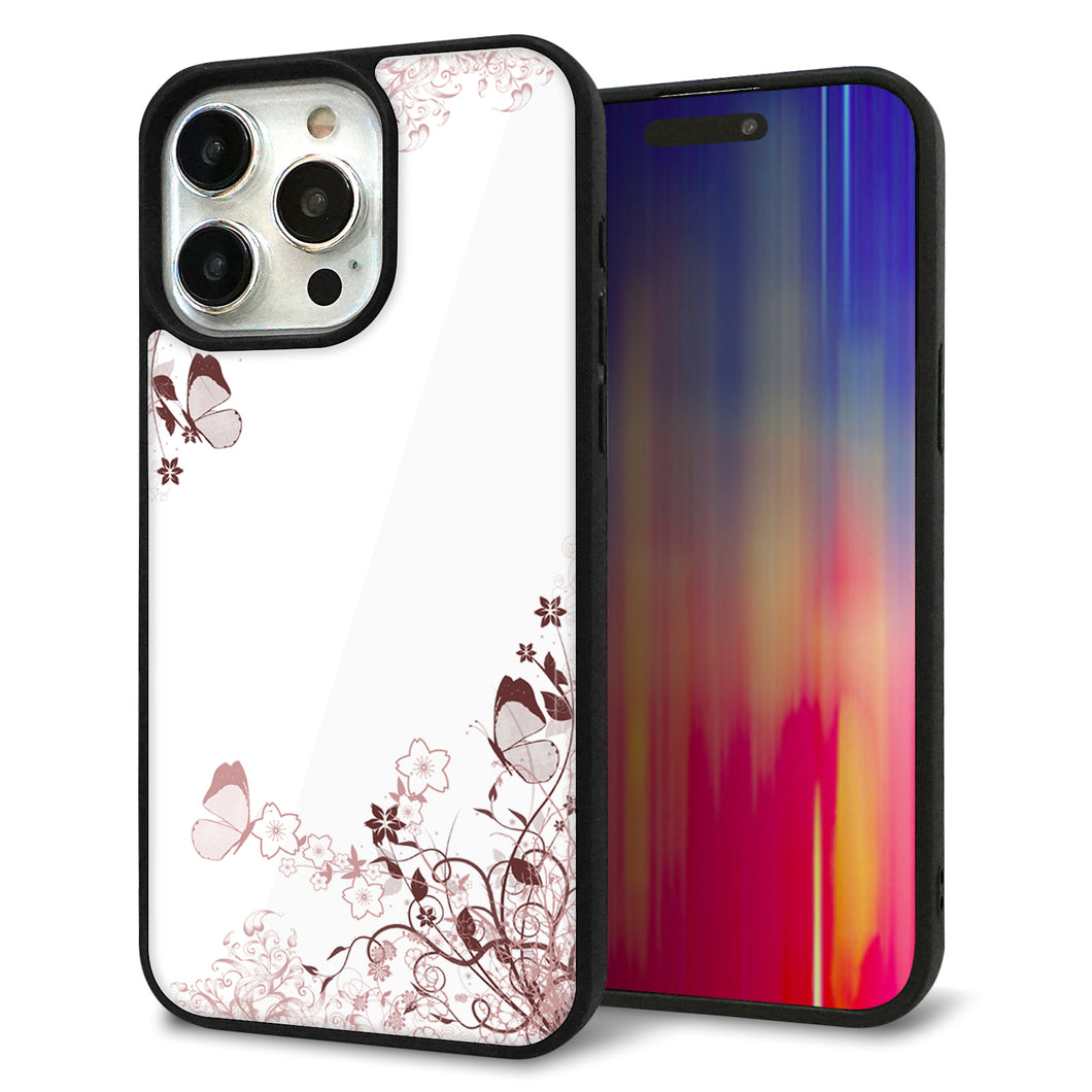 iPhone15 Pro Max 強化ガラス&TPUスマホケース ガラプリ【142 桔梗と桜と蝶】