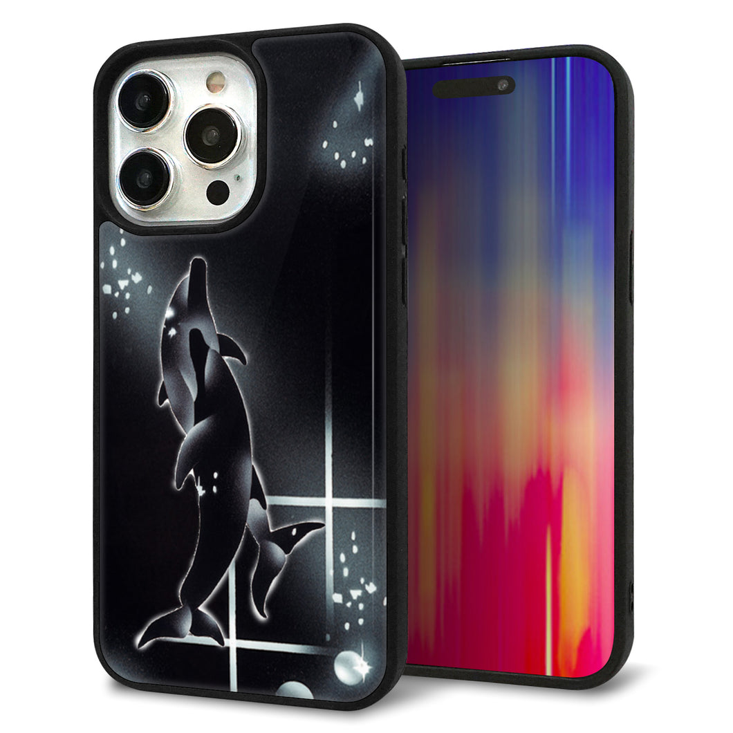 iPhone15 Pro Max 強化ガラス&TPUスマホケース ガラプリ【158 ブラックドルフィン】