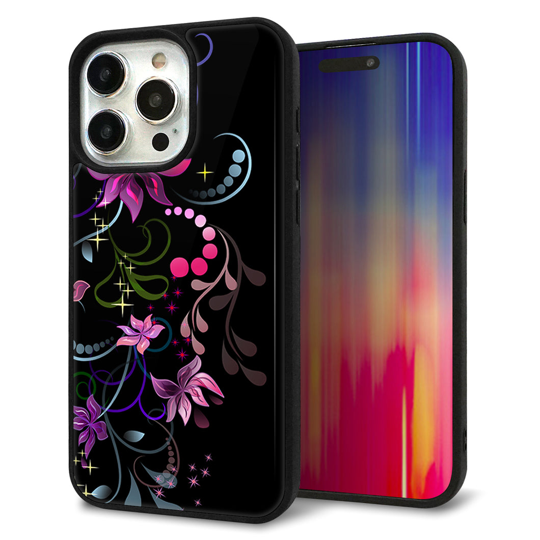 iPhone15 Pro Max 強化ガラス&TPUスマホケース ガラプリ【263 闇に浮かぶ華】