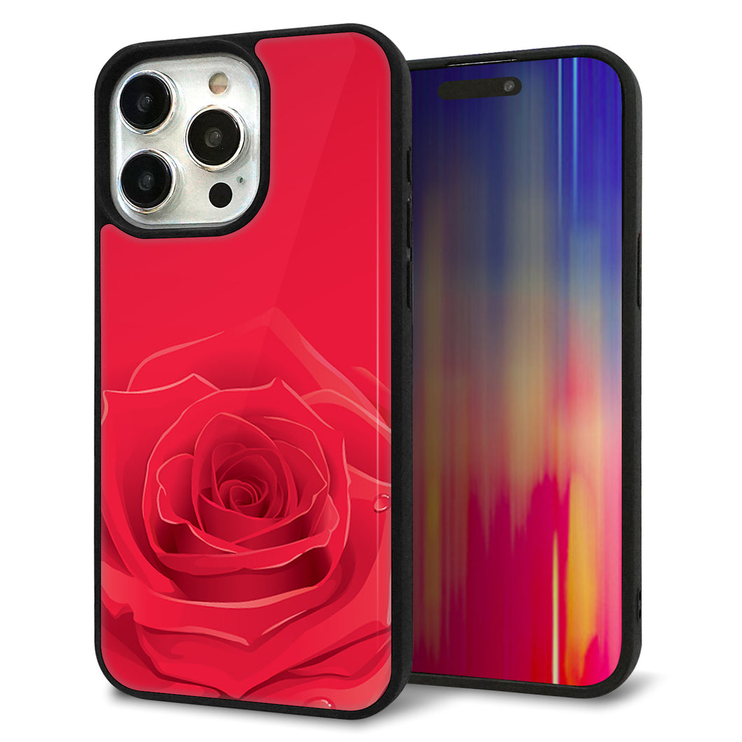 iPhone15 Pro Max 強化ガラス&TPUスマホケース ガラプリ【395 赤いバラ】