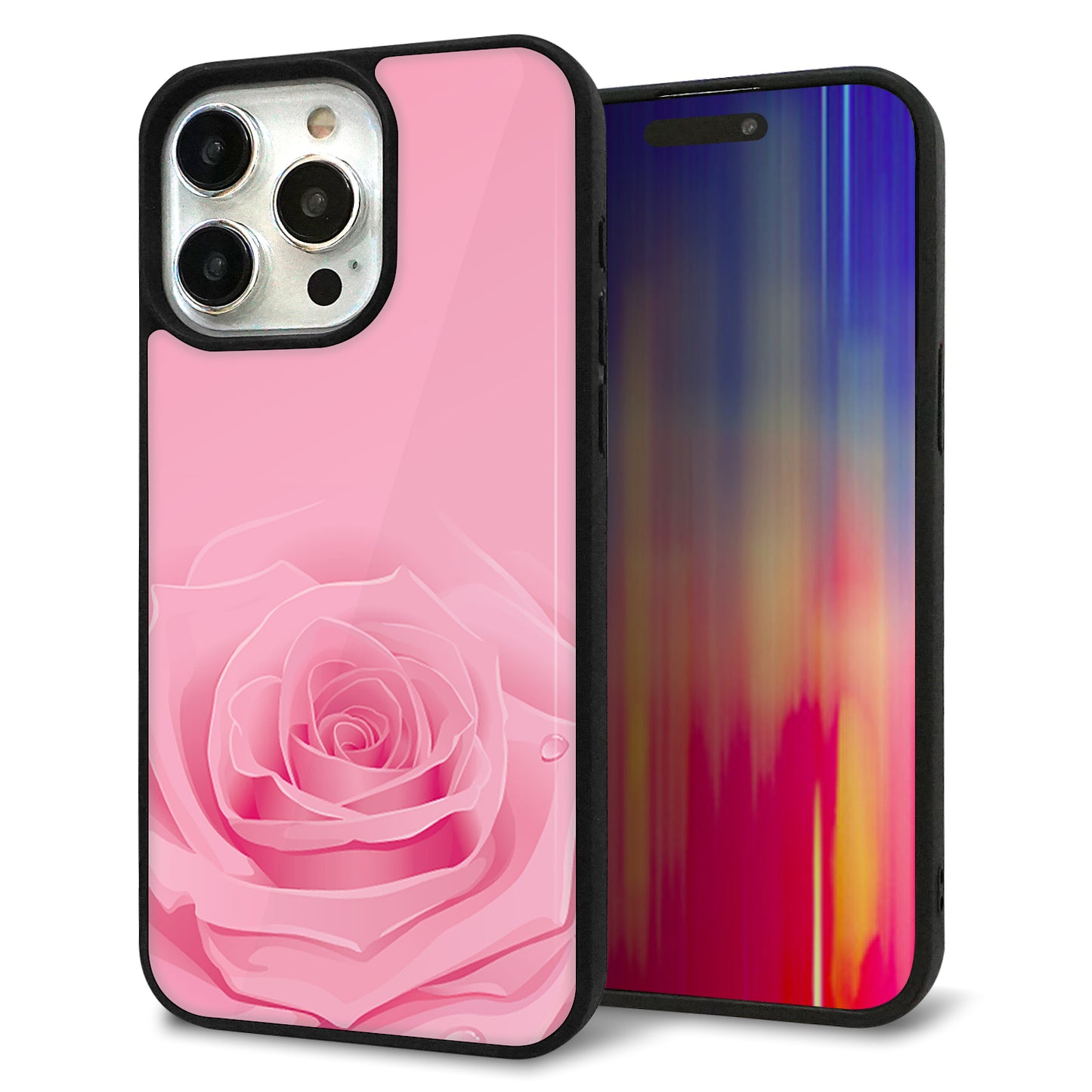 iPhone15 Pro Max 強化ガラス&TPUスマホケース ガラプリ【401 ピンクのバラ】