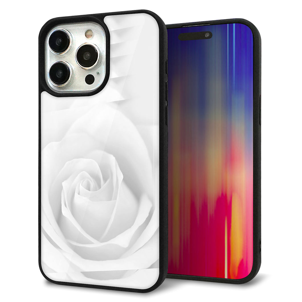 iPhone15 Pro Max 強化ガラス&TPUスマホケース ガラプリ【402 ホワイトRose】
