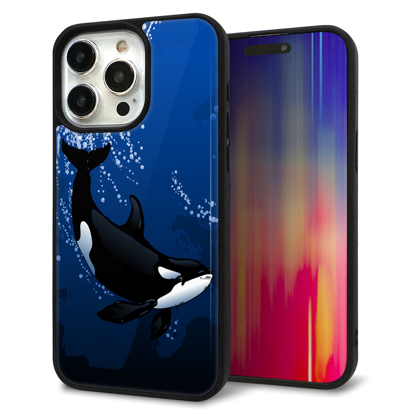iPhone15 Pro Max 強化ガラス&TPUスマホケース ガラプリ【423 シャチ】