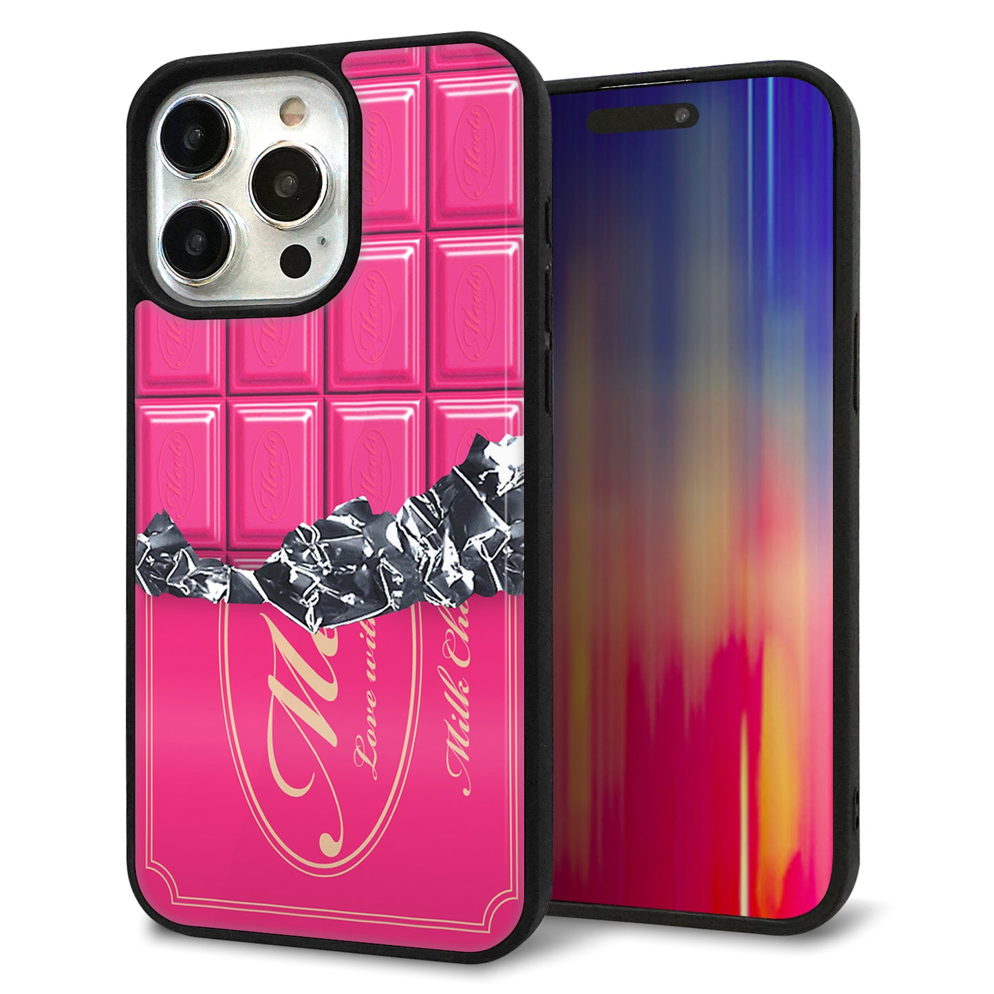 iPhone15 Pro Max 強化ガラス&TPUスマホケース ガラプリ【555 板チョコ?ストロベリー】