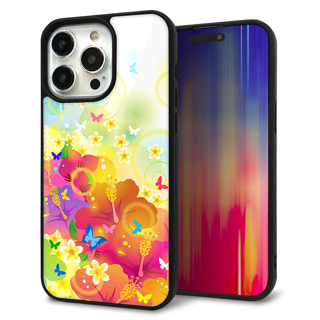 iPhone15 Pro Max 強化ガラス&TPUスマホケース ガラプリ【647 ハイビスカスと蝶】