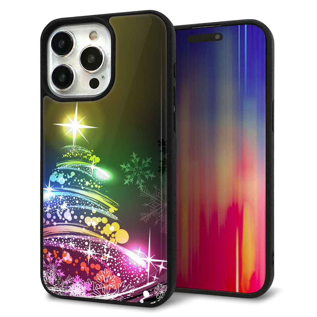 iPhone15 Pro Max 強化ガラス&TPUスマホケース ガラプリ【722 レインボークリスマス】