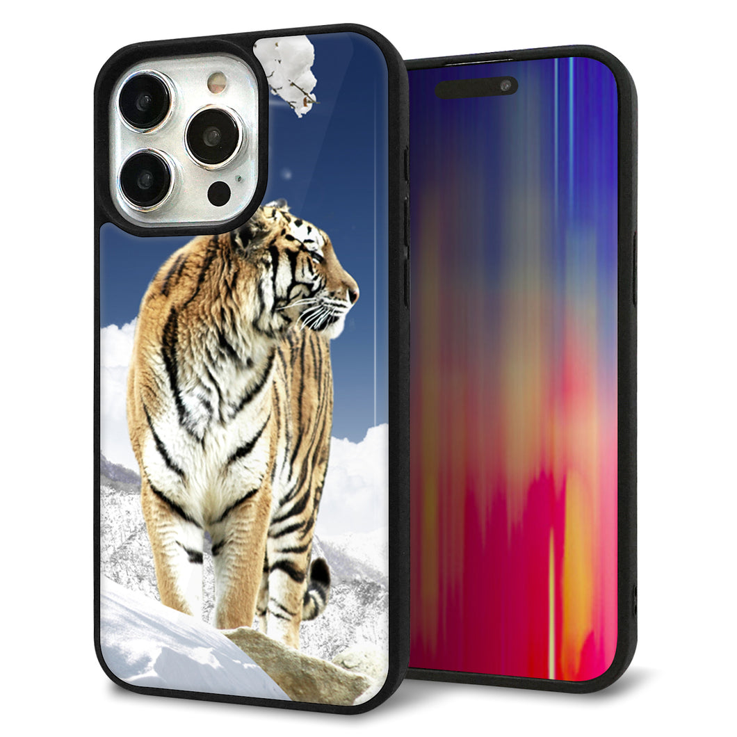 iPhone15 Pro Max 強化ガラス&TPUスマホケース ガラプリ【793 雪山の虎】