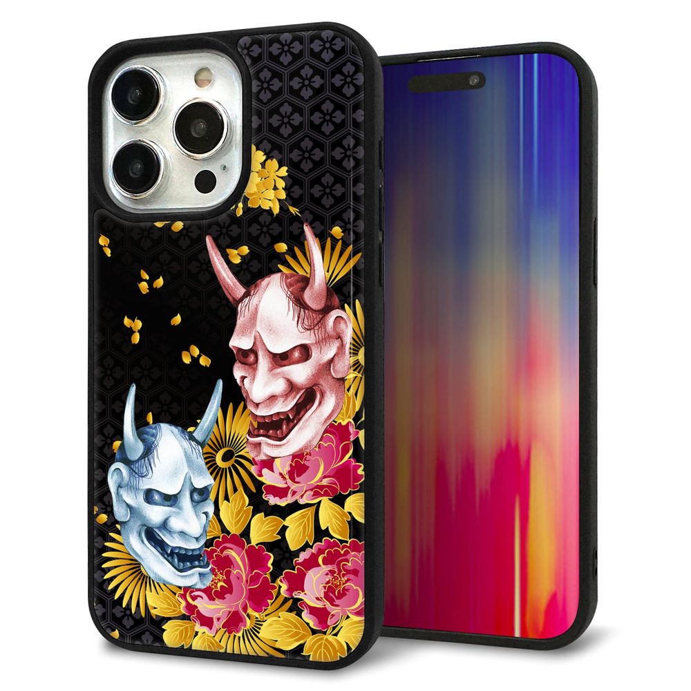 iPhone 15 Pro Max 強化ガラス&TPUスマホケース ガラプリ【1024 般若と牡丹2】