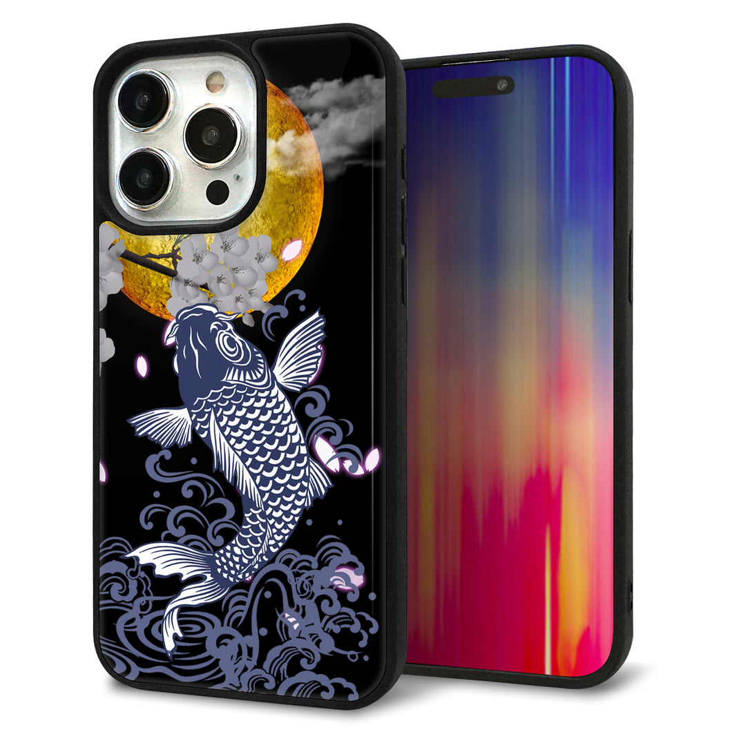 iPhone15 Pro Max 強化ガラス&TPUスマホケース ガラプリ【1030 月と鯉】