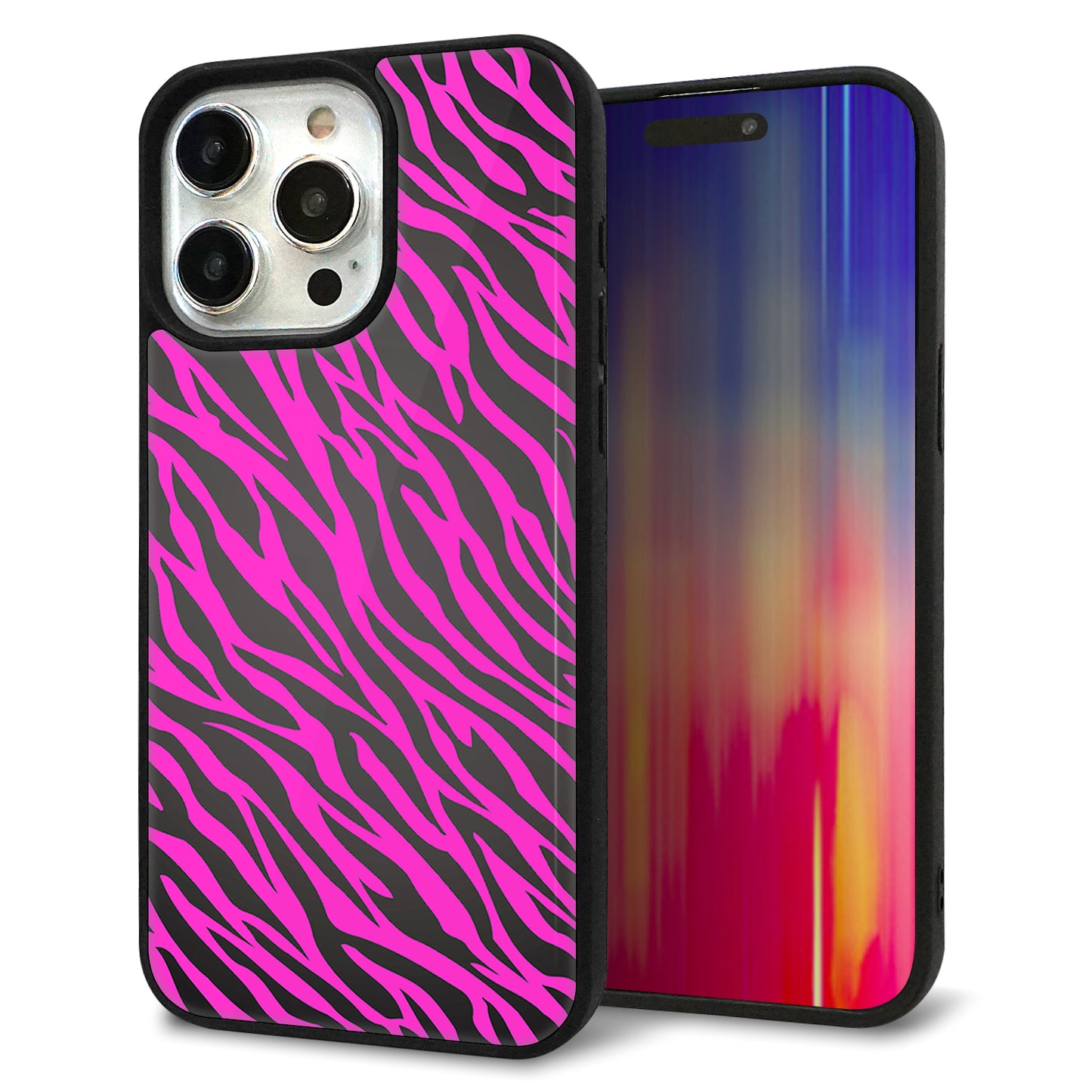 iPhone15 Pro Max 強化ガラス&TPUスマホケース ガラプリ【1058 デザインゼブラ(PU)】