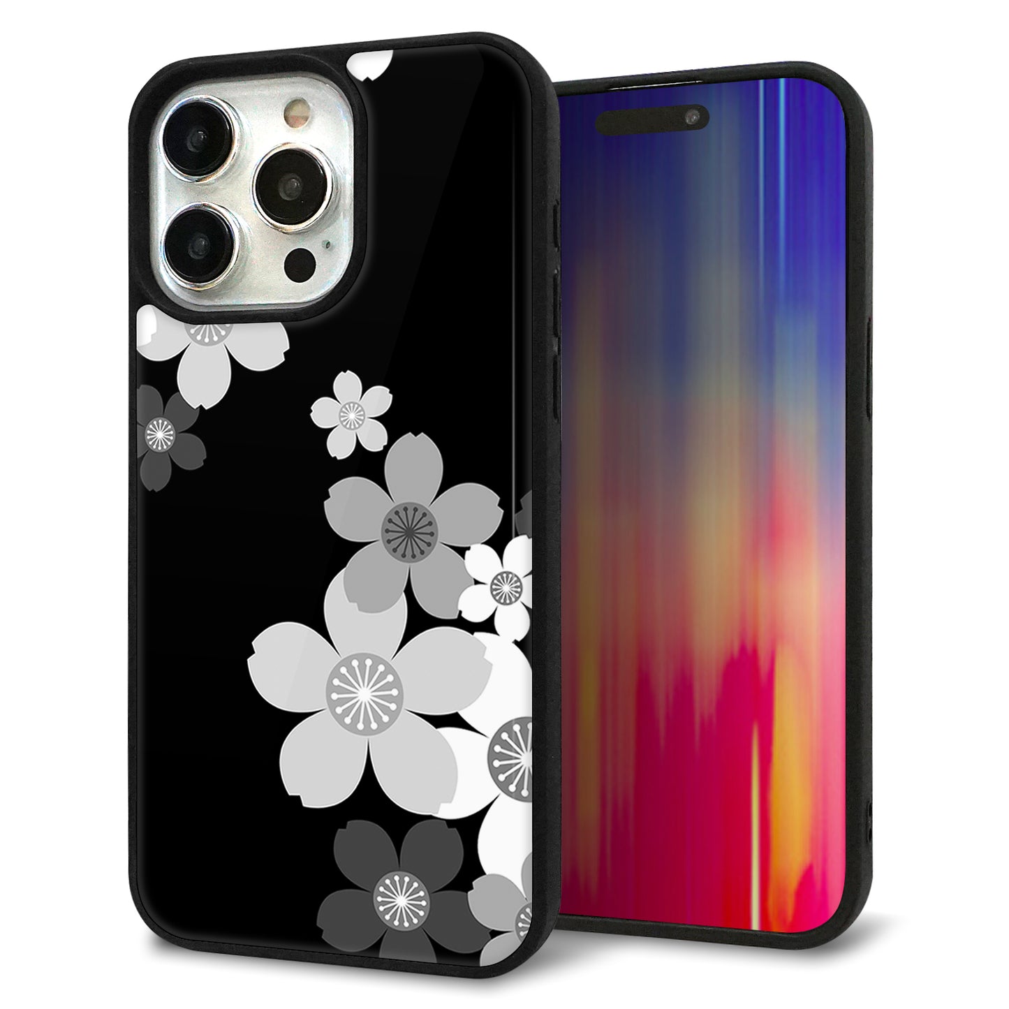 iPhone15 Pro Max 強化ガラス&TPUスマホケース ガラプリ【1334 桜のフレーム】