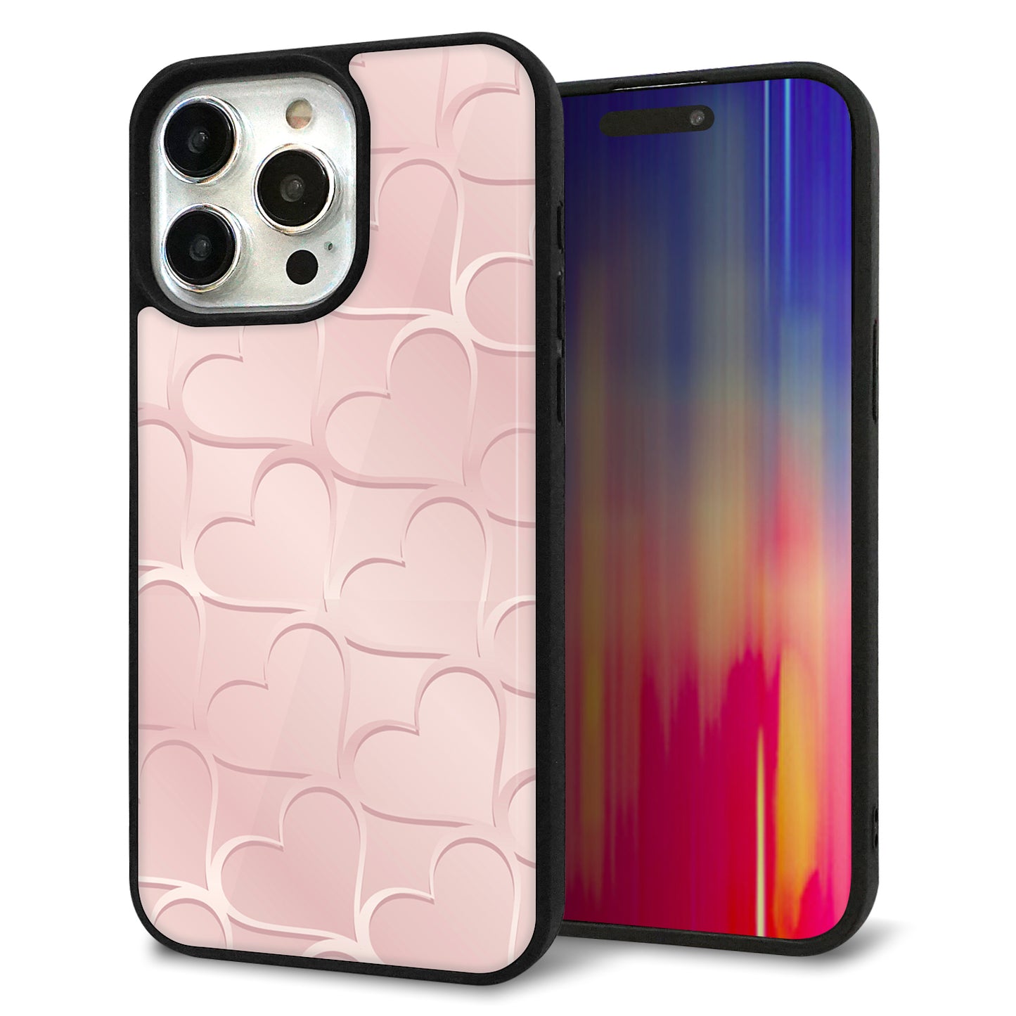 iPhone15 Pro Max 強化ガラス&TPUスマホケース ガラプリ【1340 かくれハート(ローズピンク)】