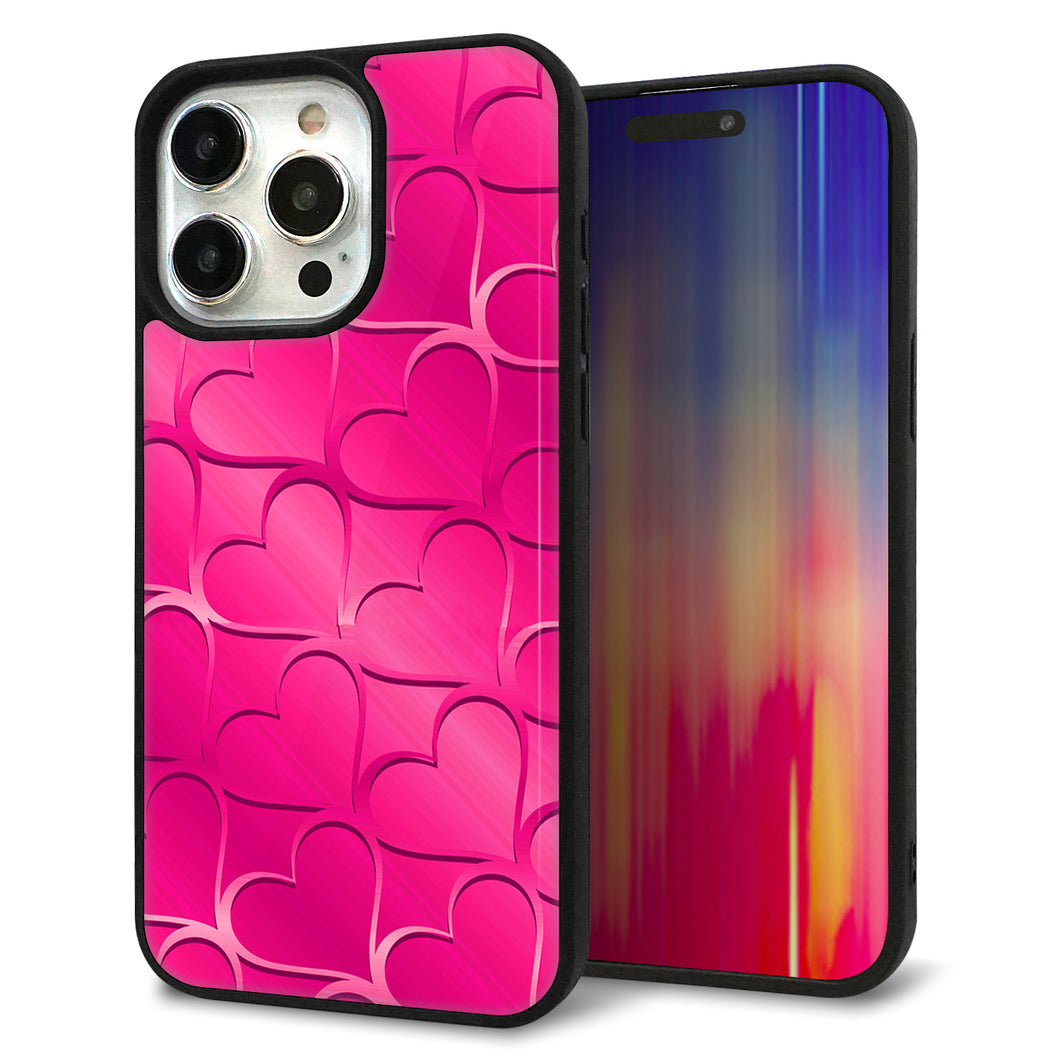 iPhone15 Pro Max 強化ガラス&TPUスマホケース ガラプリ【1347 かくれハート(ショッキングピンク)】