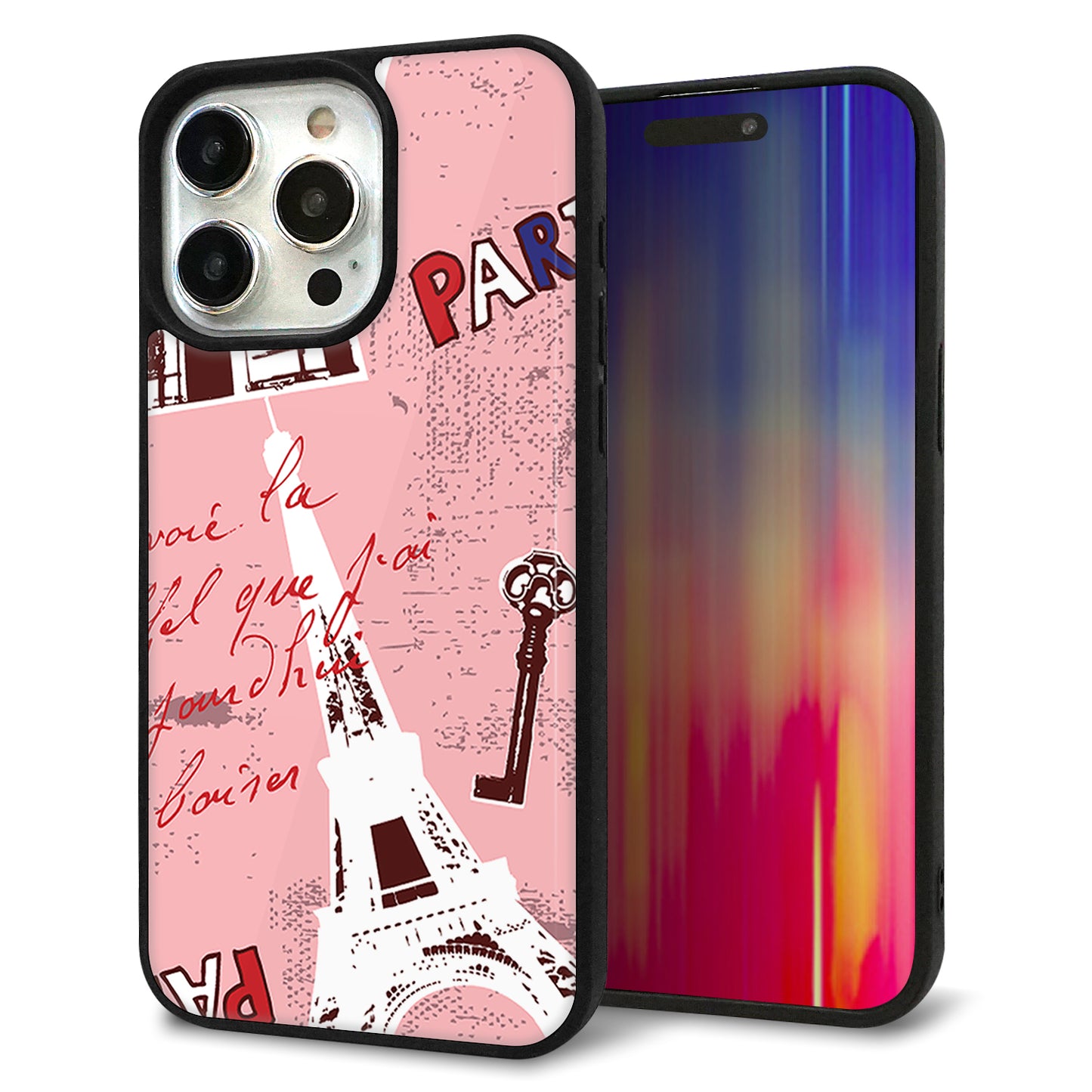 iPhone15 Pro Max 強化ガラス&TPUスマホケース ガラプリ【EK813 ビューティフルパリレッド】