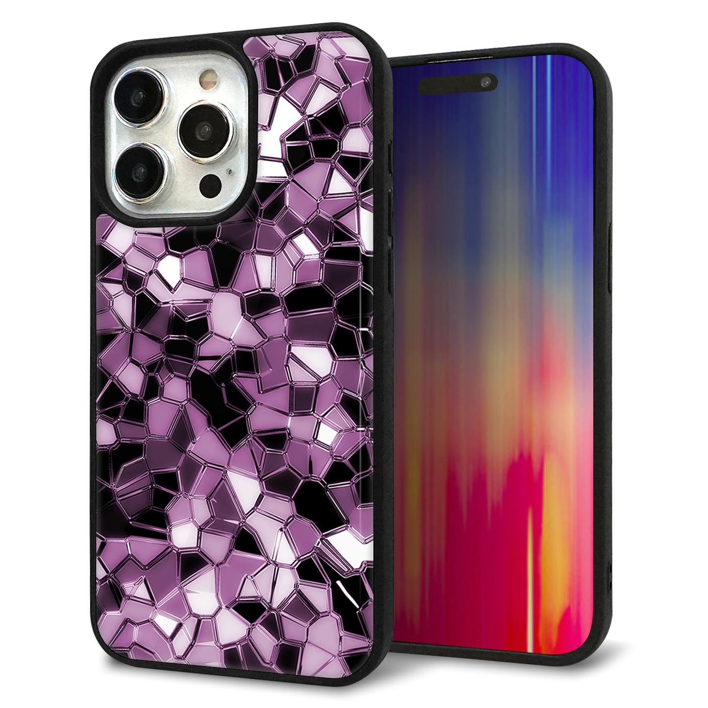 iPhone15 Pro Max 強化ガラス&TPUスマホケース ガラプリ【EK837 テクニカルミラーパープル】