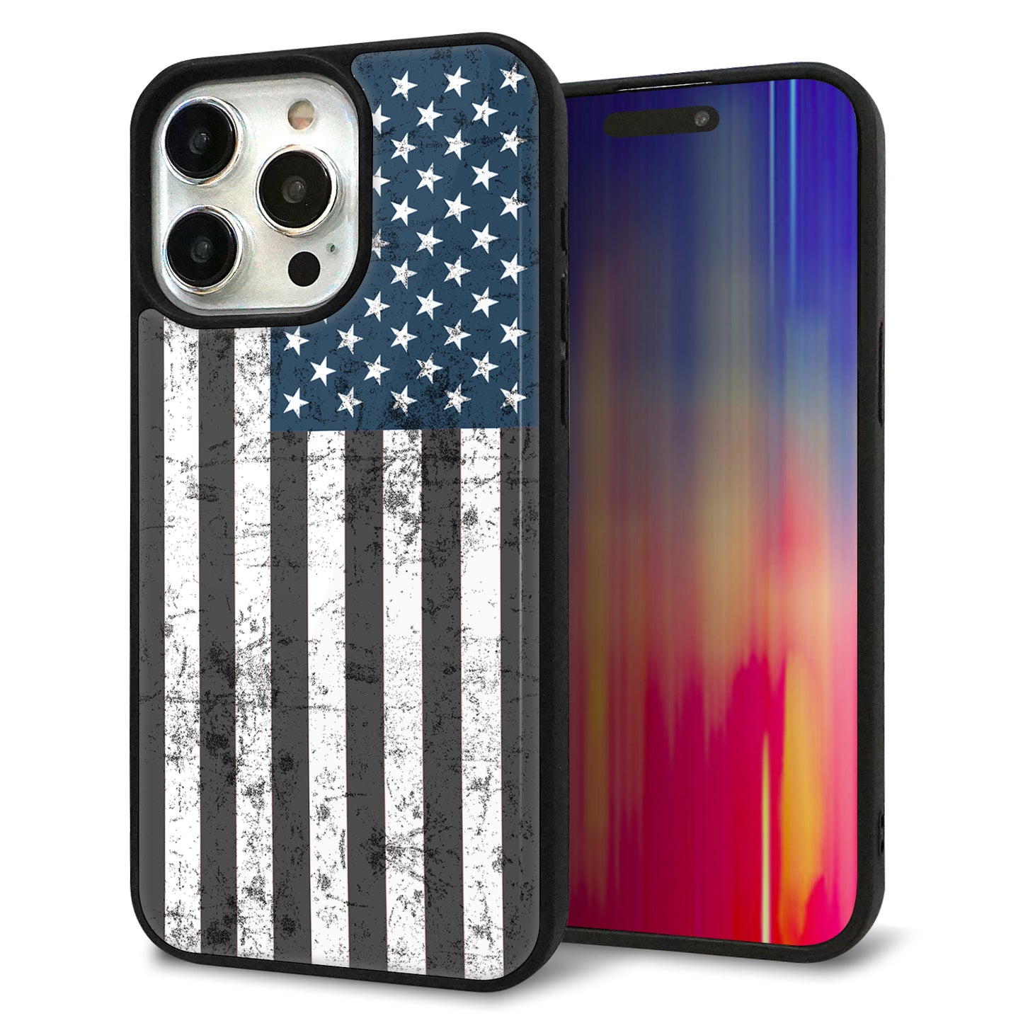 iPhone15 Pro Max 強化ガラス&TPUスマホケース ガラプリ【EK864 アメリカンフラッグビンテージ】