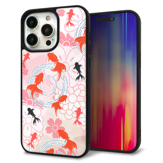 iPhone15 Pro Max 強化ガラス＆TPUスマホケース ガラプリ【HA217 金魚 花柄 ピンク】