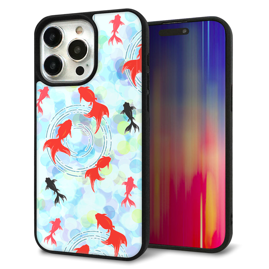 iPhone15 Pro Max 強化ガラス&TPUスマホケース ガラプリ【HA221 金魚 点々 ブルー】