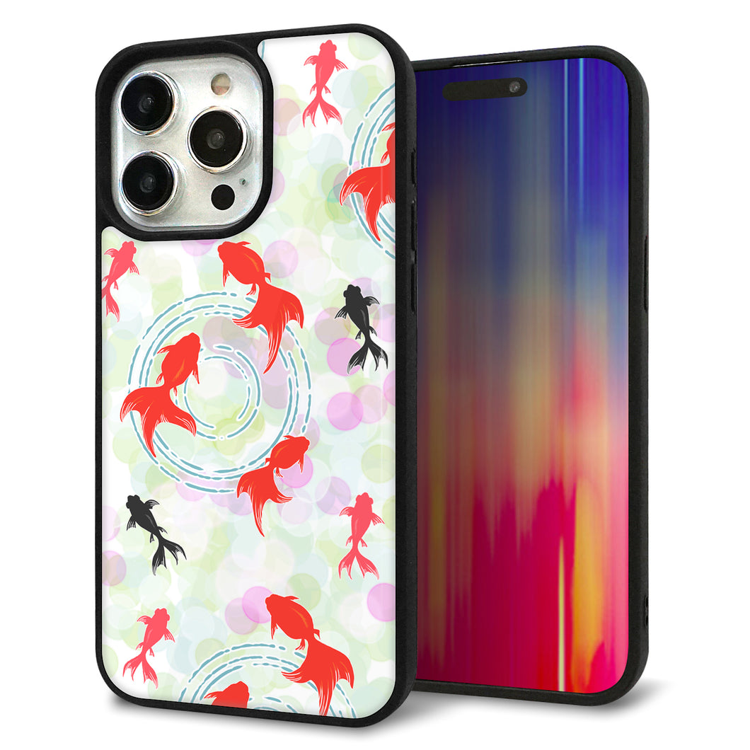 iPhone15 Pro Max 強化ガラス&TPUスマホケース ガラプリ【HA224 金魚 点々 ホワイト】