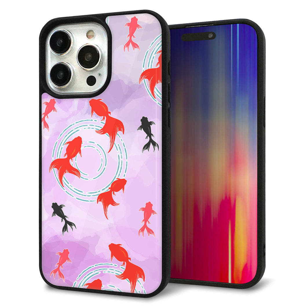 iPhone15 Pro Max 強化ガラス&TPUスマホケース ガラプリ【HA225 金魚 水彩 パープル】