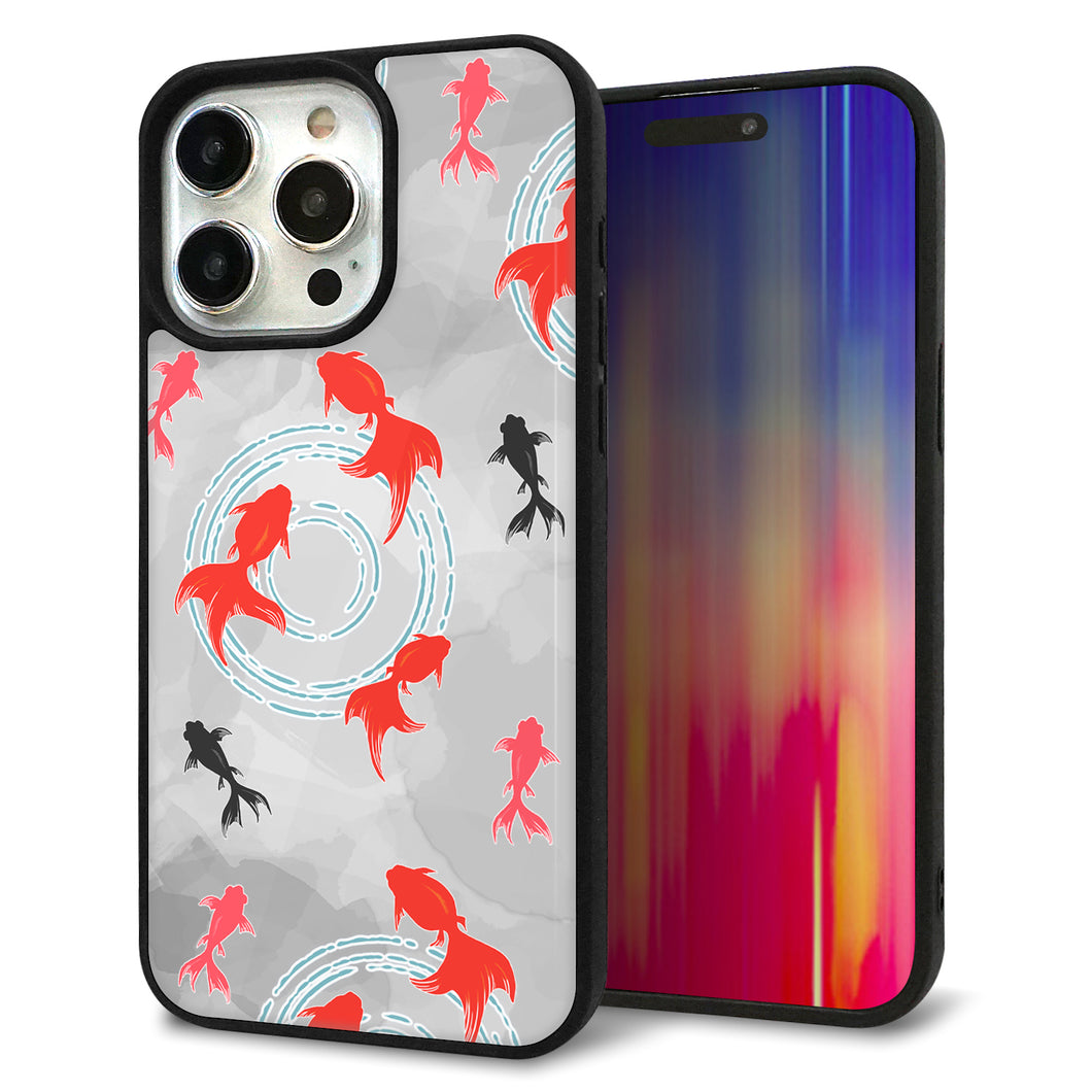 iPhone15 Pro Max 強化ガラス&TPUスマホケース ガラプリ【HA227 金魚 水彩 グレー】