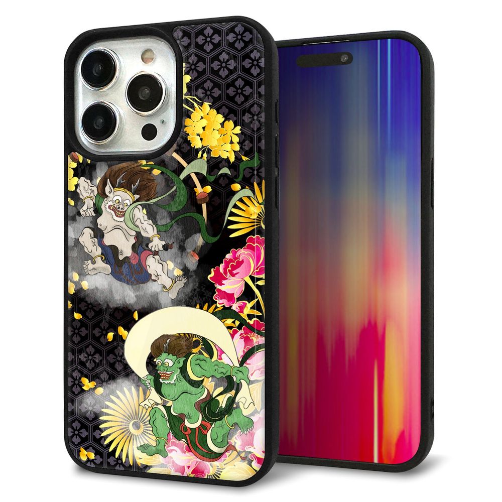 iPhone 15 Pro Max 強化ガラス&TPUスマホケース ガラプリ【HA239 風神雷神 牡丹】