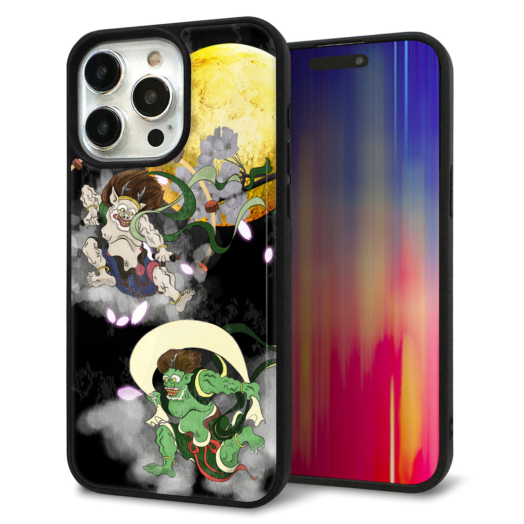 iPhone15 Pro Max 強化ガラス&TPUスマホケース ガラプリ【HA241 風神雷神 月】