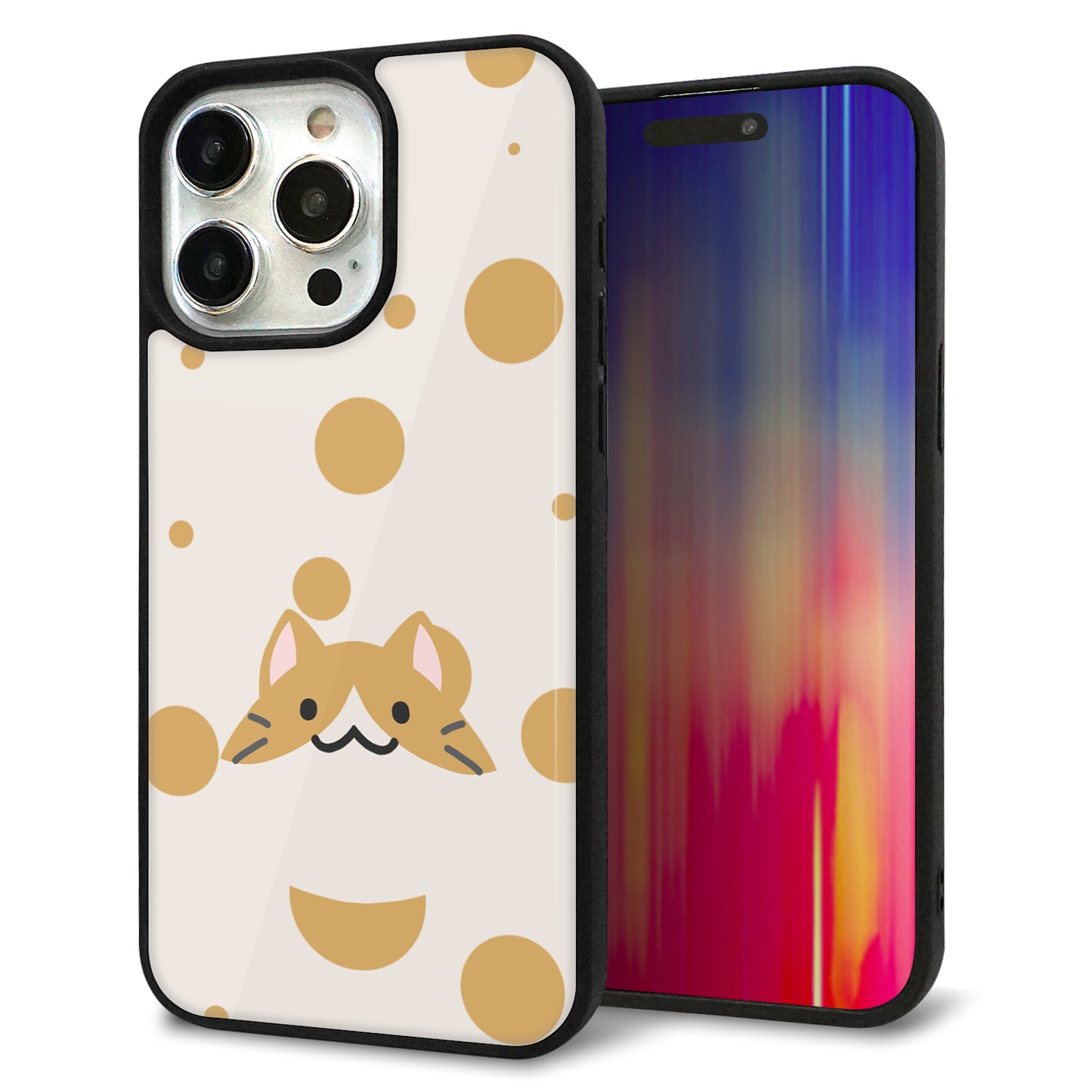 iPhone15 Pro Max 強化ガラス&TPUスマホケース ガラプリ【HA244 もちねこ ハチワレ】