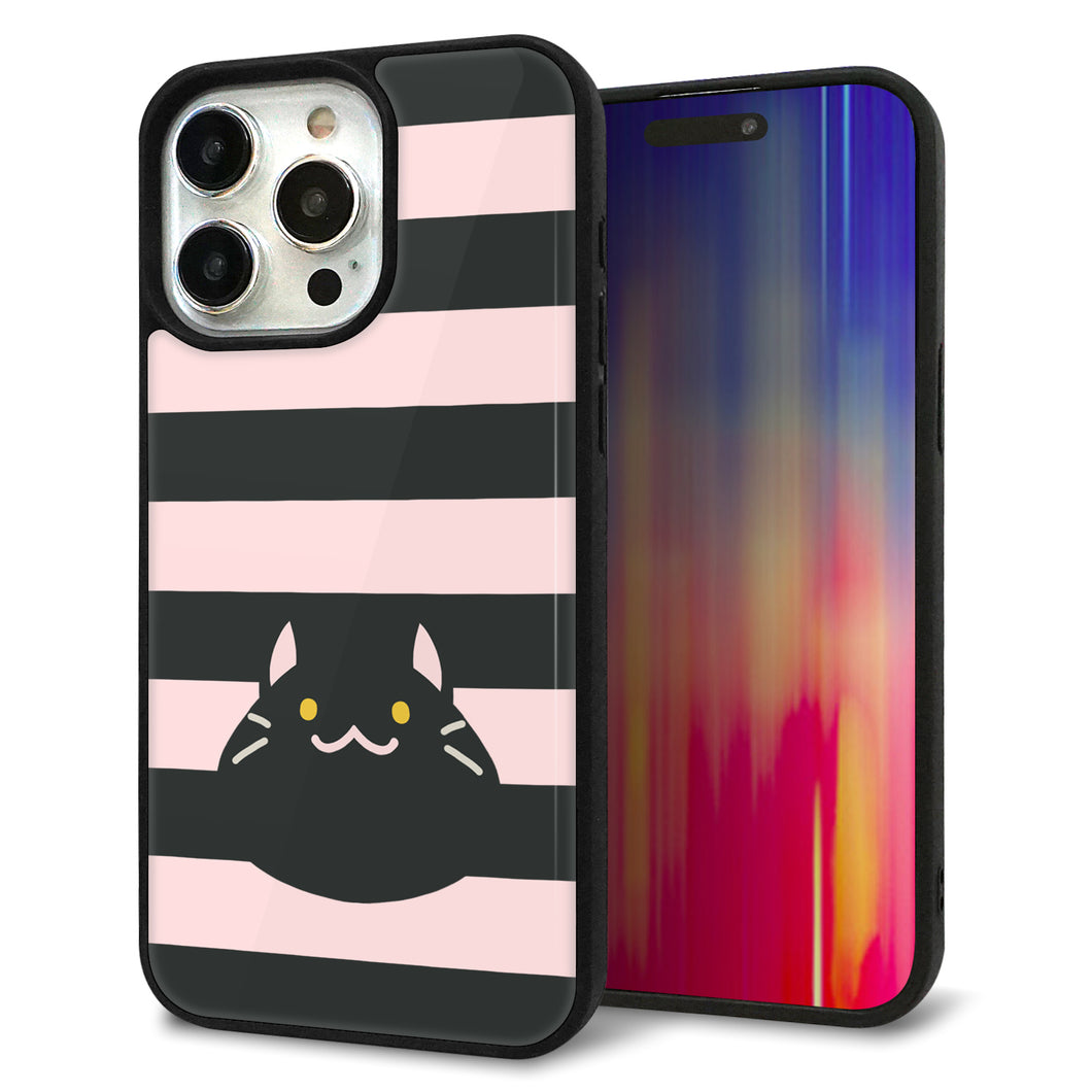 iPhone15 Pro Max 強化ガラス&TPUスマホケース ガラプリ【HA249 もちねこ クロ】