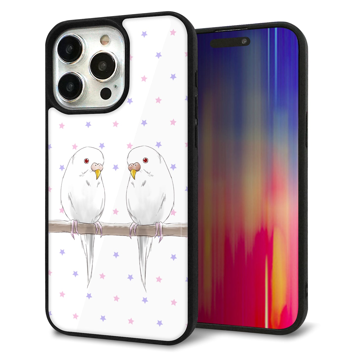 iPhone15 Pro Max 強化ガラス&TPUスマホケース ガラプリ【HA273 インコイノ スター】