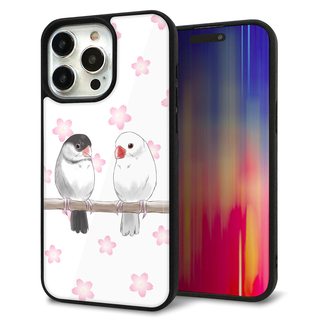 iPhone15 Pro Max 強化ガラス&TPUスマホケース ガラプリ【HA275 文鳥 桜】