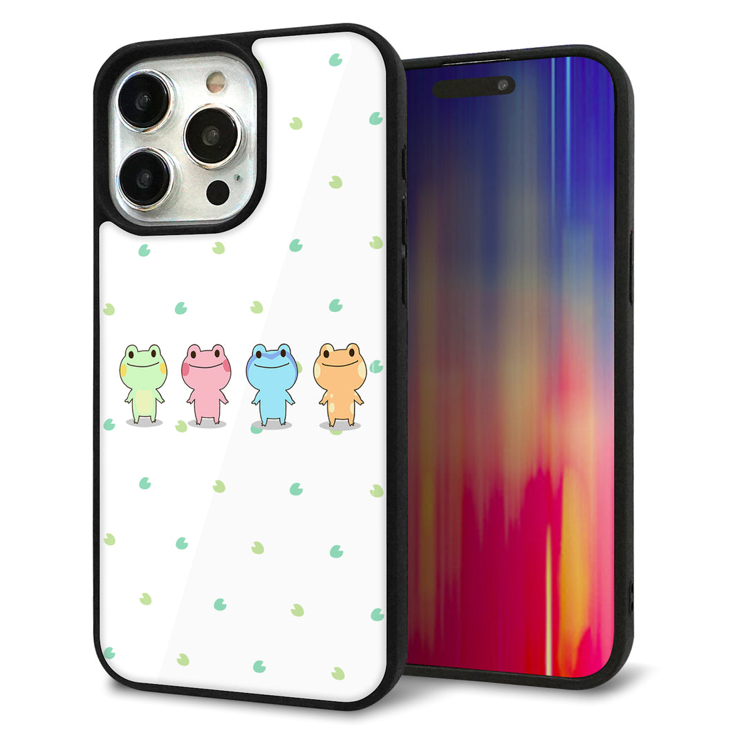iPhone15 Pro Max 強化ガラス&TPUスマホケース ガラプリ【HA277 カエル 葉】