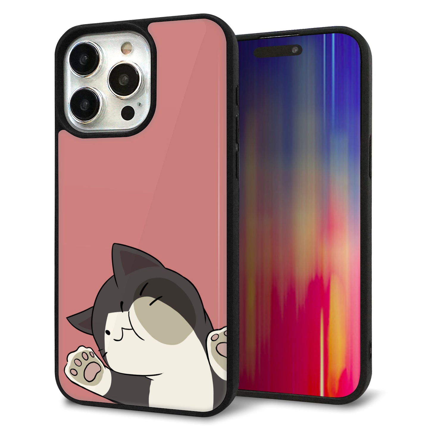 iPhone15 Pro Max 強化ガラス&TPUスマホケース ガラプリ【HA289 むぎゅっとクロ】